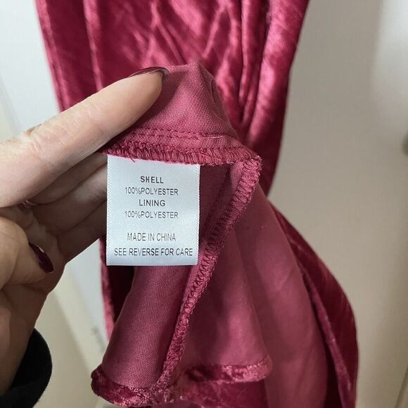 NEW! Lucy Paris Cranberry red velvet long sleeve v-neck midi dress Large - Picture 7 of 7